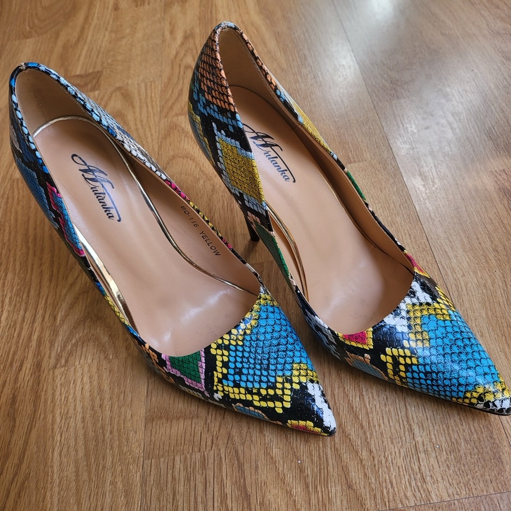 Colorful Snakeskin Patterned Women's Heels